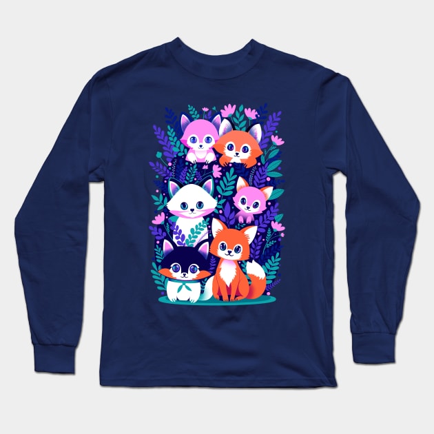 Cute Funny Foxes Long Sleeve T-Shirt by yulia-rb
